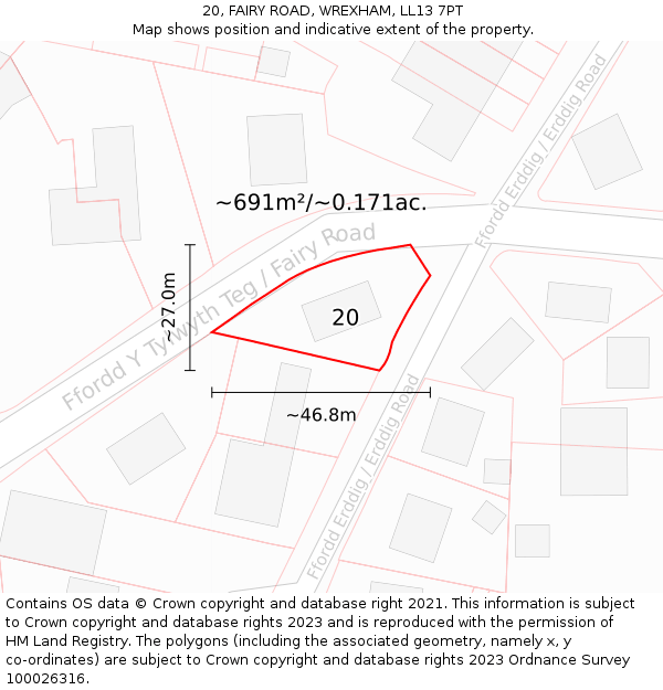 20, FAIRY ROAD, WREXHAM, LL13 7PT: Plot and title map