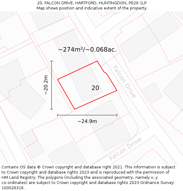 20, FALCON DRIVE, HARTFORD, HUNTINGDON, PE29 1LP: Plot and title map