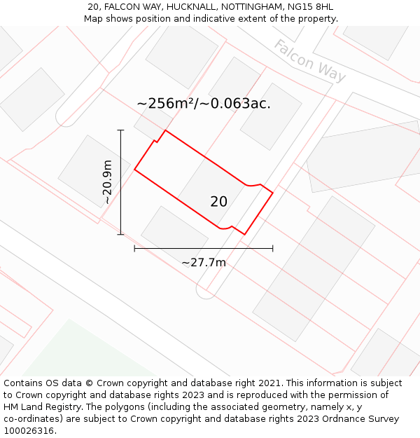 20, FALCON WAY, HUCKNALL, NOTTINGHAM, NG15 8HL: Plot and title map