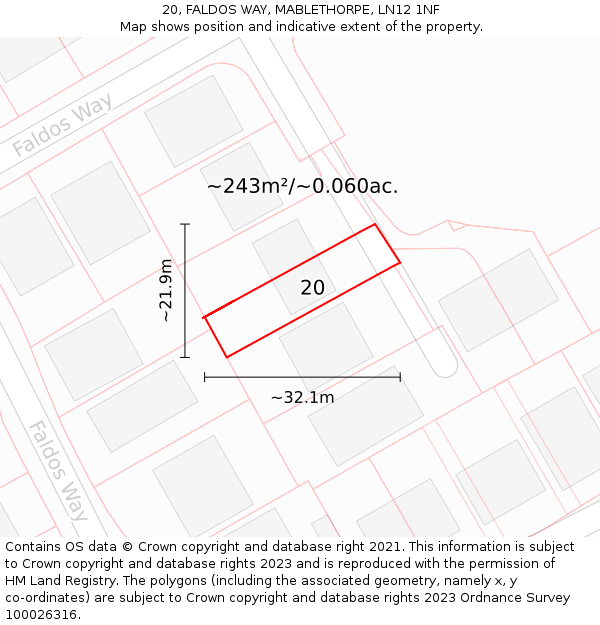20, FALDOS WAY, MABLETHORPE, LN12 1NF: Plot and title map