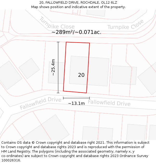 20, FALLOWFIELD DRIVE, ROCHDALE, OL12 6LZ: Plot and title map