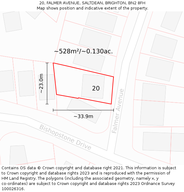 20, FALMER AVENUE, SALTDEAN, BRIGHTON, BN2 8FH: Plot and title map