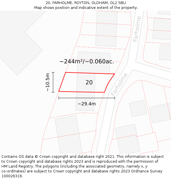 20, FARHOLME, ROYTON, OLDHAM, OL2 5BU: Plot and title map
