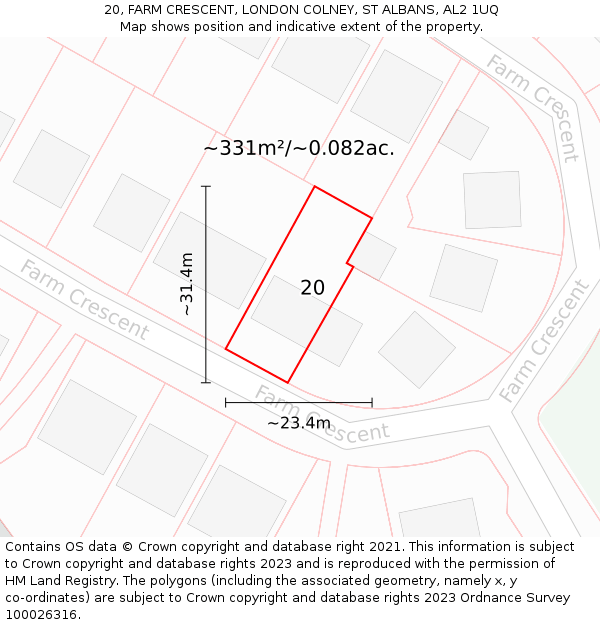 20, FARM CRESCENT, LONDON COLNEY, ST ALBANS, AL2 1UQ: Plot and title map