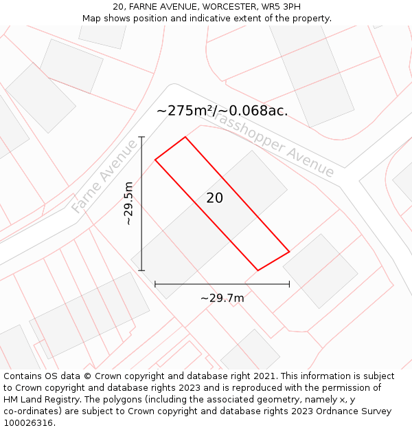 20, FARNE AVENUE, WORCESTER, WR5 3PH: Plot and title map