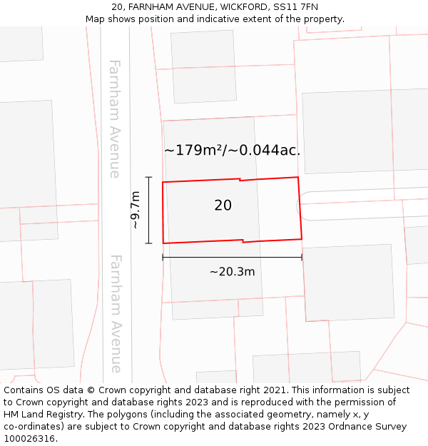 20, FARNHAM AVENUE, WICKFORD, SS11 7FN: Plot and title map
