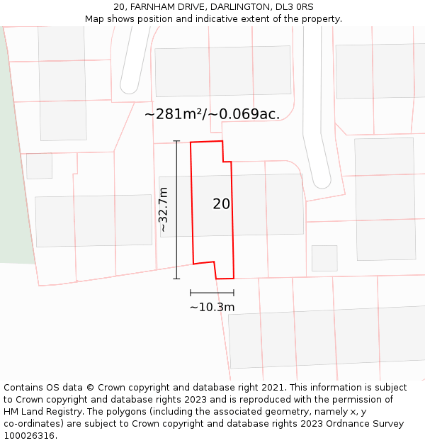 20, FARNHAM DRIVE, DARLINGTON, DL3 0RS: Plot and title map