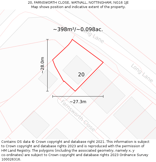 20, FARNSWORTH CLOSE, WATNALL, NOTTINGHAM, NG16 1JE: Plot and title map