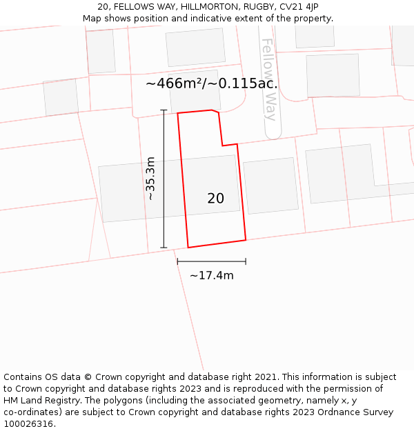 20, FELLOWS WAY, HILLMORTON, RUGBY, CV21 4JP: Plot and title map