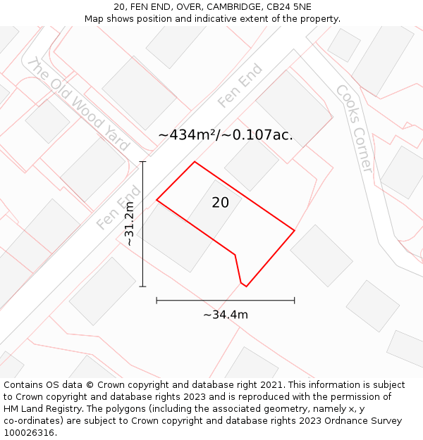 20, FEN END, OVER, CAMBRIDGE, CB24 5NE: Plot and title map