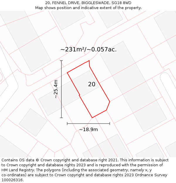 20, FENNEL DRIVE, BIGGLESWADE, SG18 8WD: Plot and title map