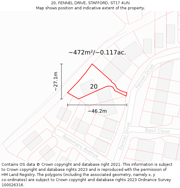 20, FENNEL DRIVE, STAFFORD, ST17 4UN: Plot and title map