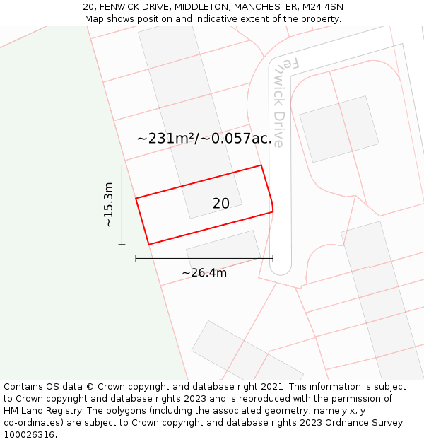 20, FENWICK DRIVE, MIDDLETON, MANCHESTER, M24 4SN: Plot and title map