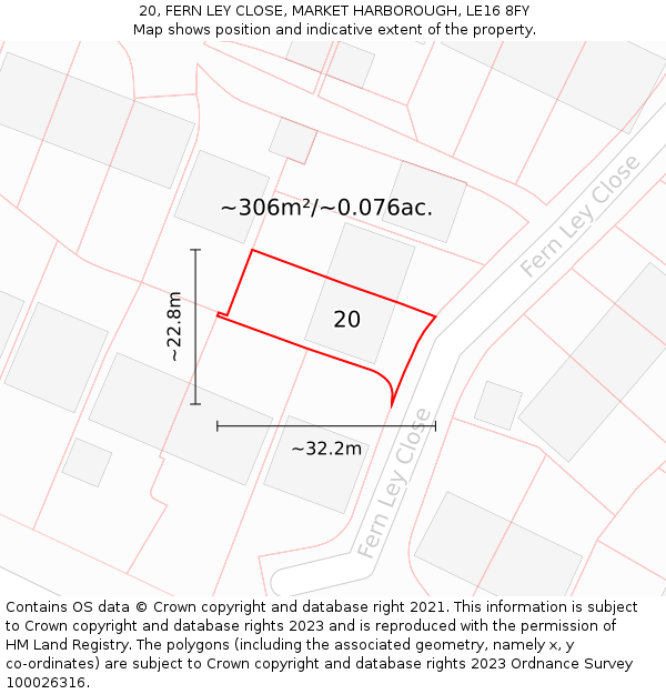20, FERN LEY CLOSE, MARKET HARBOROUGH, LE16 8FY: Plot and title map