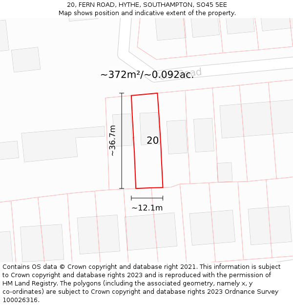 20, FERN ROAD, HYTHE, SOUTHAMPTON, SO45 5EE: Plot and title map