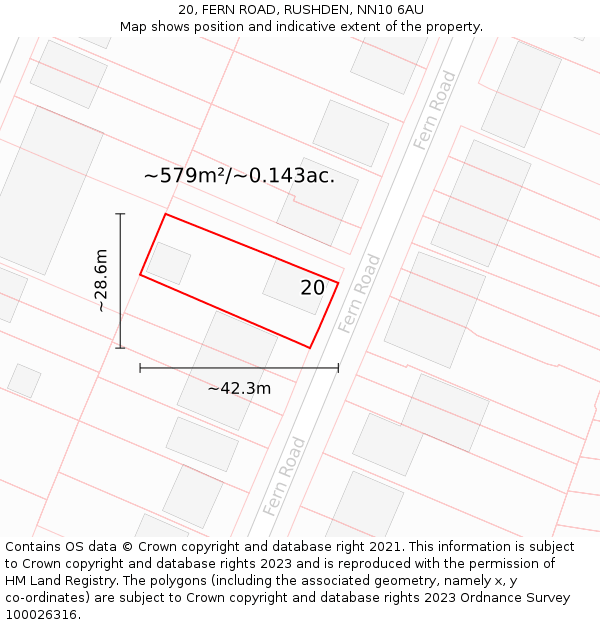 20, FERN ROAD, RUSHDEN, NN10 6AU: Plot and title map