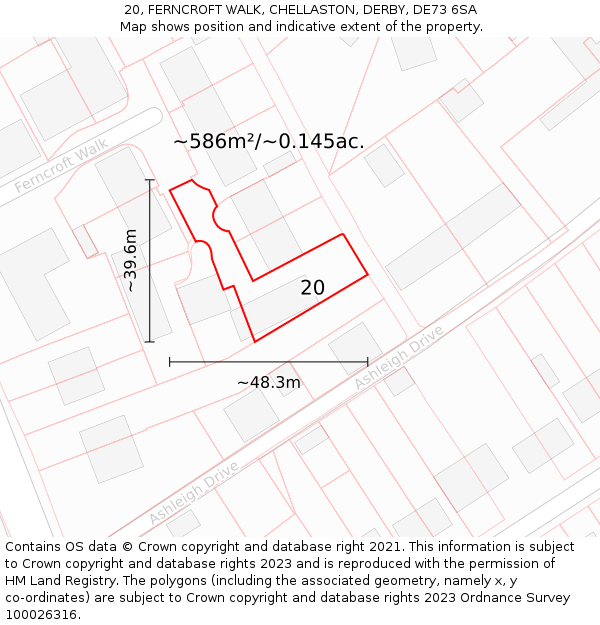 20, FERNCROFT WALK, CHELLASTON, DERBY, DE73 6SA: Plot and title map