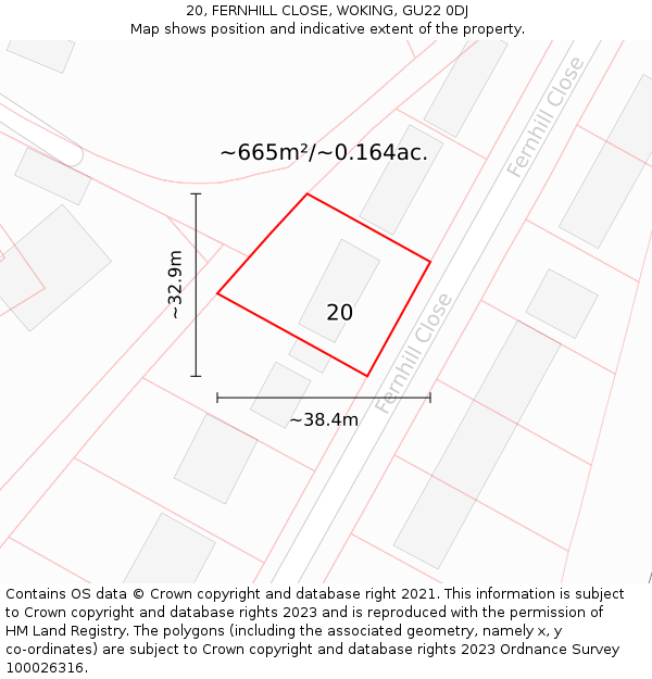 20, FERNHILL CLOSE, WOKING, GU22 0DJ: Plot and title map