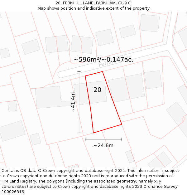20, FERNHILL LANE, FARNHAM, GU9 0JJ: Plot and title map