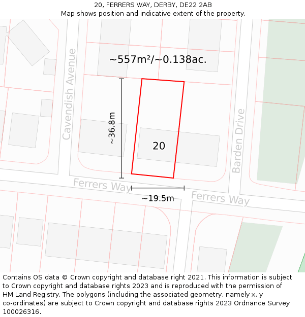 20, FERRERS WAY, DERBY, DE22 2AB: Plot and title map