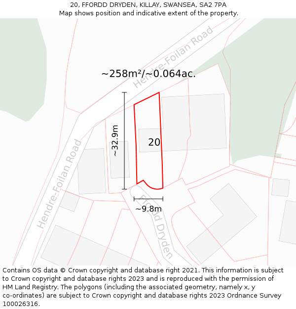20, FFORDD DRYDEN, KILLAY, SWANSEA, SA2 7PA: Plot and title map