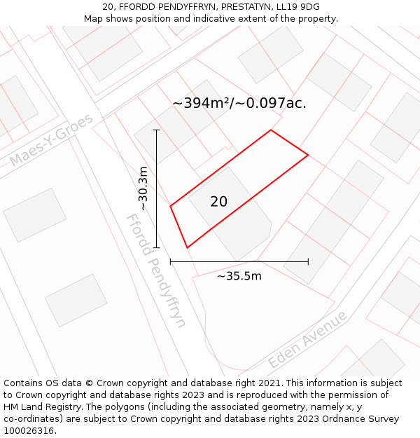 20, FFORDD PENDYFFRYN, PRESTATYN, LL19 9DG: Plot and title map