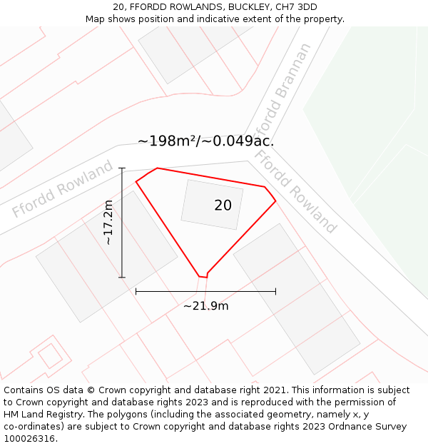 20, FFORDD ROWLANDS, BUCKLEY, CH7 3DD: Plot and title map