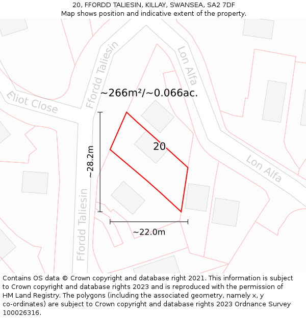 20, FFORDD TALIESIN, KILLAY, SWANSEA, SA2 7DF: Plot and title map