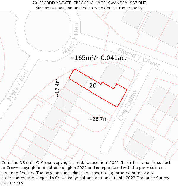 20, FFORDD Y WIWER, TREGOF VILLAGE, SWANSEA, SA7 0NB: Plot and title map