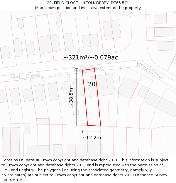20, FIELD CLOSE, HILTON, DERBY, DE65 5GL: Plot and title map