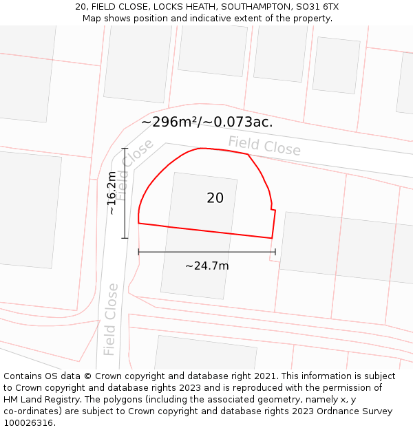 20, FIELD CLOSE, LOCKS HEATH, SOUTHAMPTON, SO31 6TX: Plot and title map