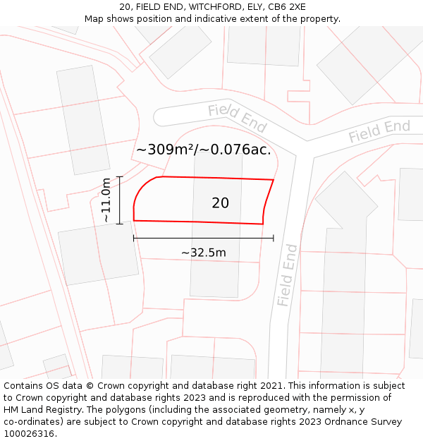 20, FIELD END, WITCHFORD, ELY, CB6 2XE: Plot and title map