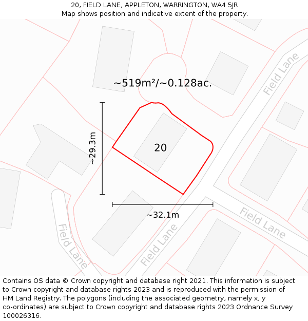 20, FIELD LANE, APPLETON, WARRINGTON, WA4 5JR: Plot and title map