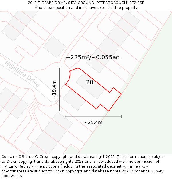 20, FIELDFARE DRIVE, STANGROUND, PETERBOROUGH, PE2 8SR: Plot and title map
