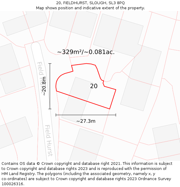 20, FIELDHURST, SLOUGH, SL3 8PQ: Plot and title map