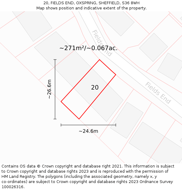 20, FIELDS END, OXSPRING, SHEFFIELD, S36 8WH: Plot and title map
