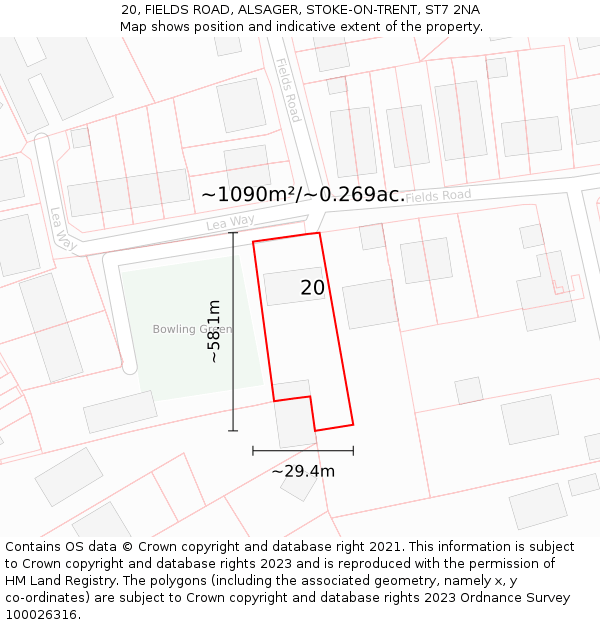 20, FIELDS ROAD, ALSAGER, STOKE-ON-TRENT, ST7 2NA: Plot and title map