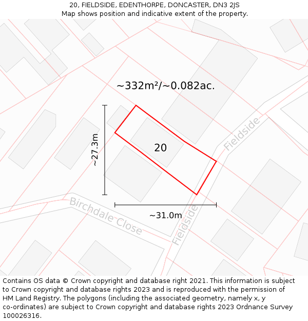 20, FIELDSIDE, EDENTHORPE, DONCASTER, DN3 2JS: Plot and title map