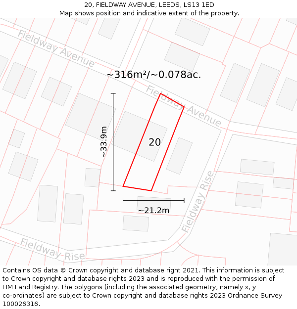 20, FIELDWAY AVENUE, LEEDS, LS13 1ED: Plot and title map