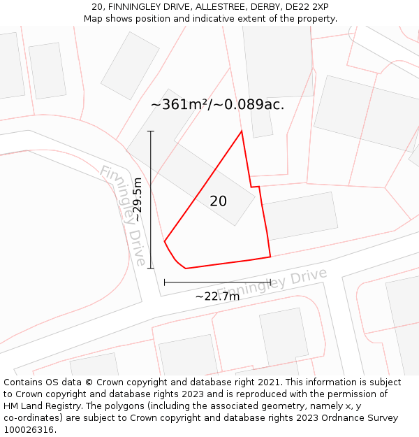 20, FINNINGLEY DRIVE, ALLESTREE, DERBY, DE22 2XP: Plot and title map