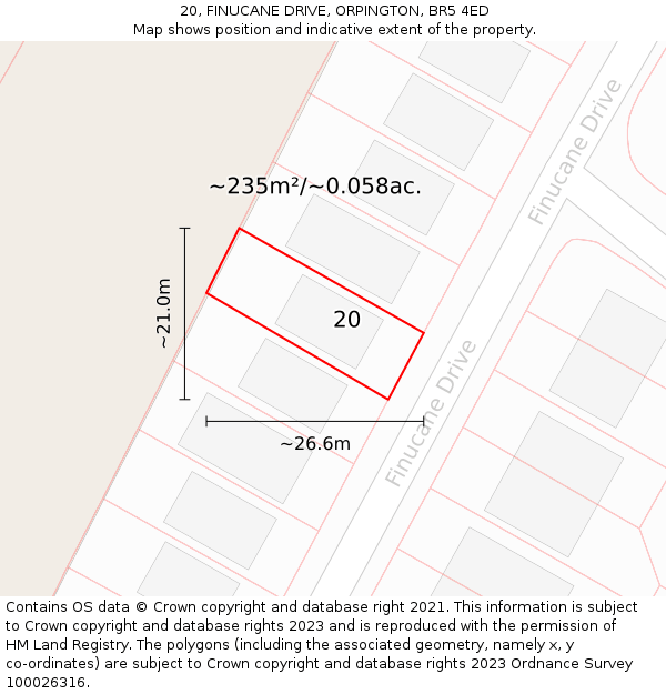 20, FINUCANE DRIVE, ORPINGTON, BR5 4ED: Plot and title map