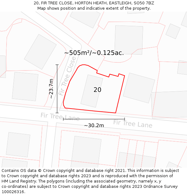 20, FIR TREE CLOSE, HORTON HEATH, EASTLEIGH, SO50 7BZ: Plot and title map