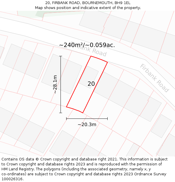 20, FIRBANK ROAD, BOURNEMOUTH, BH9 1EL: Plot and title map