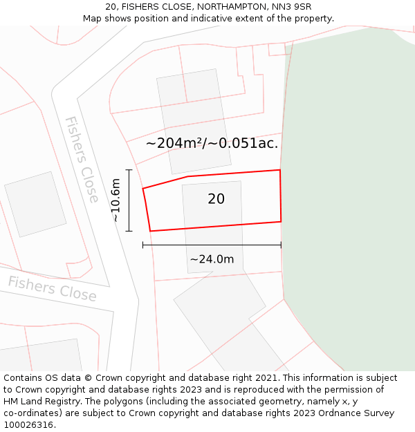 20, FISHERS CLOSE, NORTHAMPTON, NN3 9SR: Plot and title map