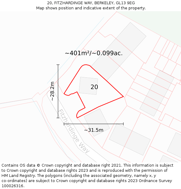 20, FITZHARDINGE WAY, BERKELEY, GL13 9EG: Plot and title map