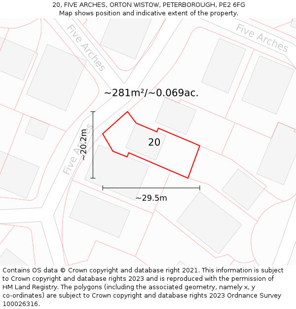 20, FIVE ARCHES, ORTON WISTOW, PETERBOROUGH, PE2 6FG: Plot and title map