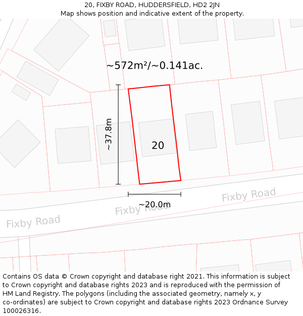 20, FIXBY ROAD, HUDDERSFIELD, HD2 2JN: Plot and title map