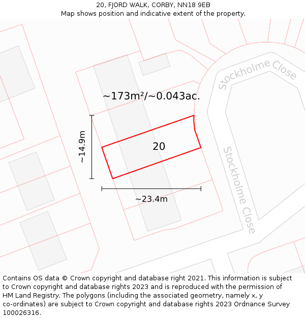 20, FJORD WALK, CORBY, NN18 9EB: Plot and title map
