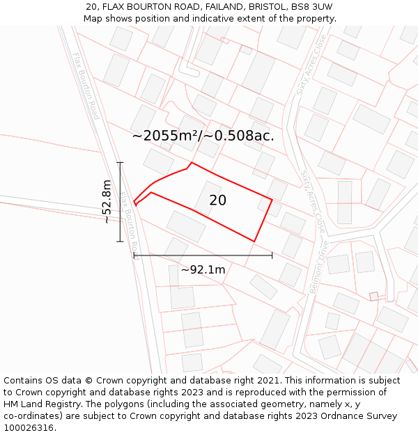 20, FLAX BOURTON ROAD, FAILAND, BRISTOL, BS8 3UW: Plot and title map