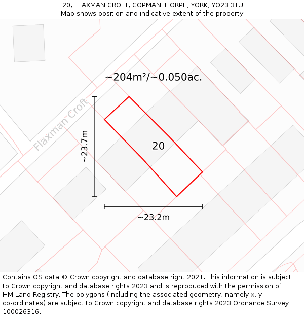 20, FLAXMAN CROFT, COPMANTHORPE, YORK, YO23 3TU: Plot and title map